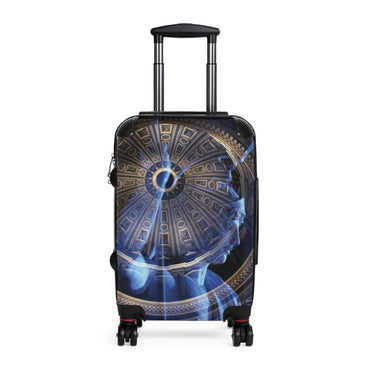 Goddess of Immortality travel luggage by Storaro Art Collection - Roman goddess sculpture with celestial blue dome architecture in divine transcendence atmosphere on premium travel suitcase